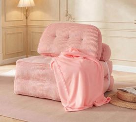 Pink Boneless Chair Bed with Pillow & Blanket, Foldable Sofa Bed Boneless Chair, Convertible Chair B