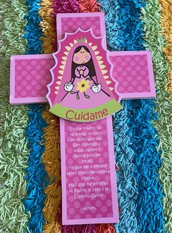 Pink Virgin Mary Decorative Cross