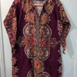 Dashiki Vintage African Print Tunic Dress Maroon Gold Paisley