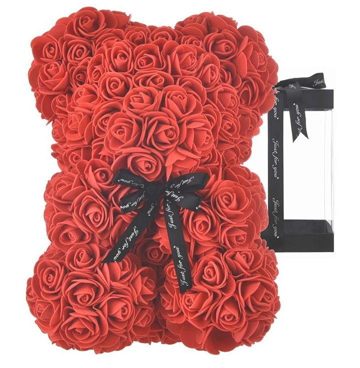 Rose Bear Rose Teddy Bear Best Gift for Valentines Day, Anniversary, Birthdays & Bridal Showers Fully Assembled 10 inch Flower Bear
