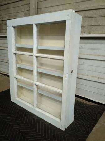 Architectural Salvage Rustic Blue Window Medicine Cabinet 27x24