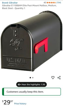 Gibraltar E1100BAM Elite Post-Mount Mailbox, Medium, Black Steel - NEW
