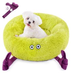 Mooncube Calming Dog Bed for Small Dogs, 20-Inch Donut Orthopedic Round Pet Bed with Removable Squeaky Toys, Fits up to 11 lbs