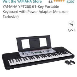 YAMAHA YPT260 61-Key Portable Keyboard with Power Adapter 