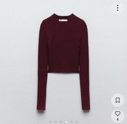 Zara burgundy ribbed knit top