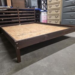 Brown Rustic Style Queen Size Platform Bed Frame