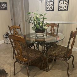 Glass Table, 4 Chairs And 2 Matching Barstools