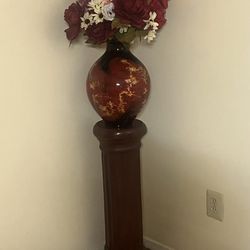 Large Kutani 18” Vase With Flowers And 28” Plaster Pedestal Stand Pickup Gaithersburg Md20877