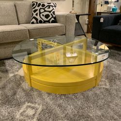 Daisy Yellow Round Glass Top Coffee Table