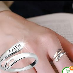 925 Solid Sterling Silver Religious Cross Faith Adjustable Open Ring 