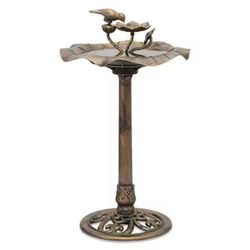 Bronze PP Outdoor Round Pedestal Standing Water Bird Bath with Petal Tray for Bird Food (19.5 in. W x 35 in. HEIGHT)