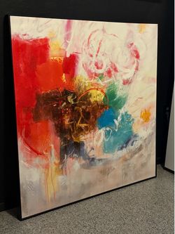 NEW! XL 49.5 x 49.5 inches "Light Gets In" abstract black framed canvas wall art.