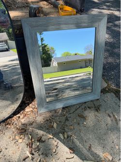 Wooden Framed Beveled Wall Mirror , 21.5 by 25.5, Blue Gray Color, $10