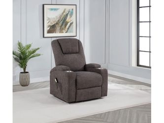 Louie Brown Chenille Upholstered Power Lift Massage Chair