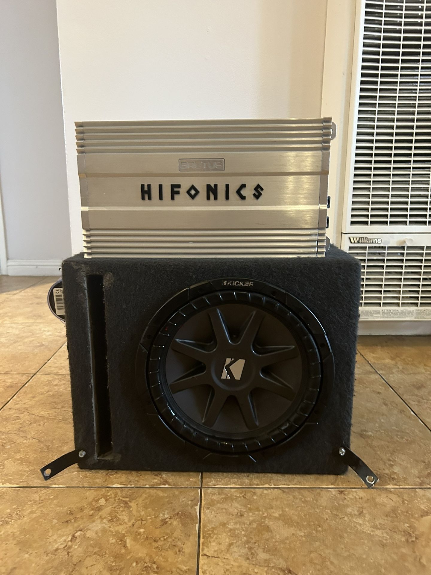 HUGE 12” KICKER SUB W/ HIFONICS BRUTUS BG-3300 AMP