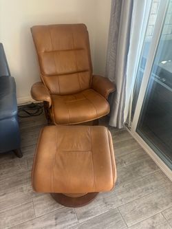 Tan Leather Recliner Chair with Ottoman
