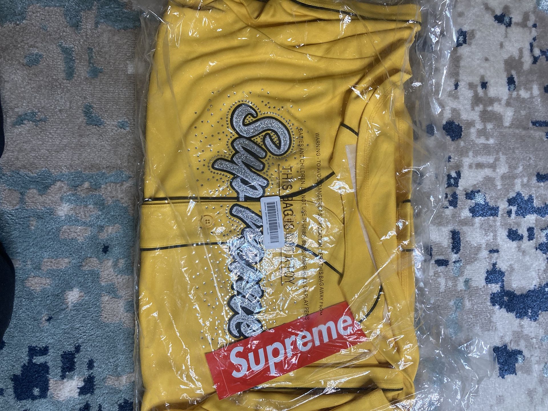Supreme Rhinestone Baseball Jersey Yellow