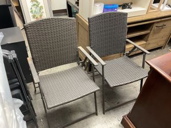 Set of 2 Gray Wicker Folding Patio Chairs