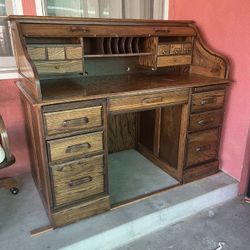 Vintage Roll Top Wood Desk