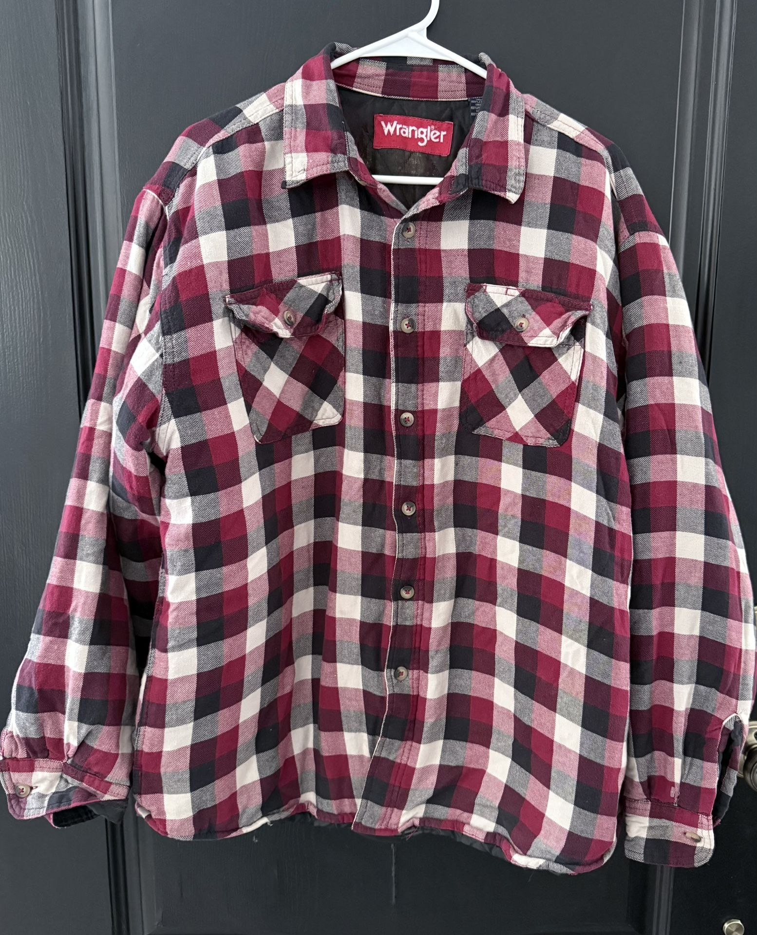 Wrangler Sherpa Lined Men's Flannel Shirt Jacket Red Black Buffalo Plaid C#4