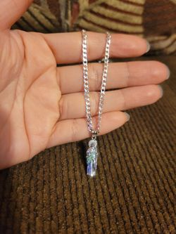 925 Solid Sterling Silver Curb Dainty Chain w/ Small 3D CZ Saint Jude Pendant for Women 20" Plata 925 Cadena & Dije San Juditas Para Dama 20"