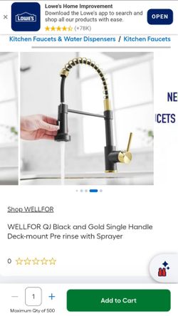 NEW Open Box WELLFOR Commercial Pre-Rinse Kitchen Faucet - Black & Gold