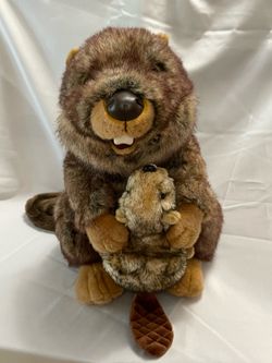 NEW! Large Plush Beaver With Baby Set