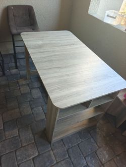 Light Gray Wood Grain Desk with Storage Shelves