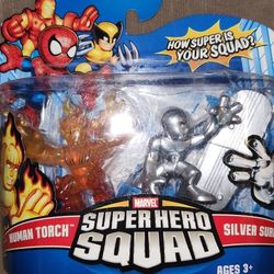 2008 Marvel Superhero Squad Fantastic Four Human Torch And Silver Surfer 