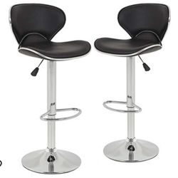 Set of 2 Bar Stools, Counter Height Adjustable Bar Chairs with Back Barstools PU Leather Swivel Bar Stool Kitchen