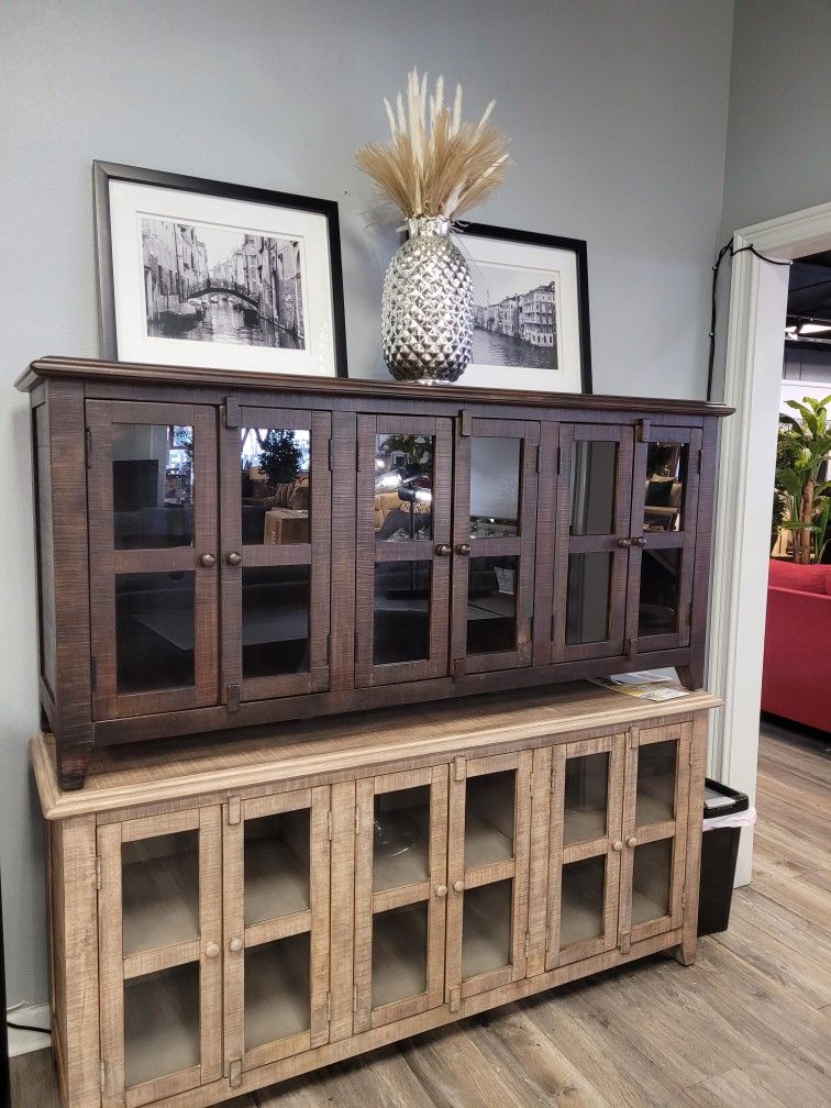 CONSOLE TABLES 3 DRAWER GLASS DOORS NO CREDIT NEEDED 100 DAYS SAME AS CASH