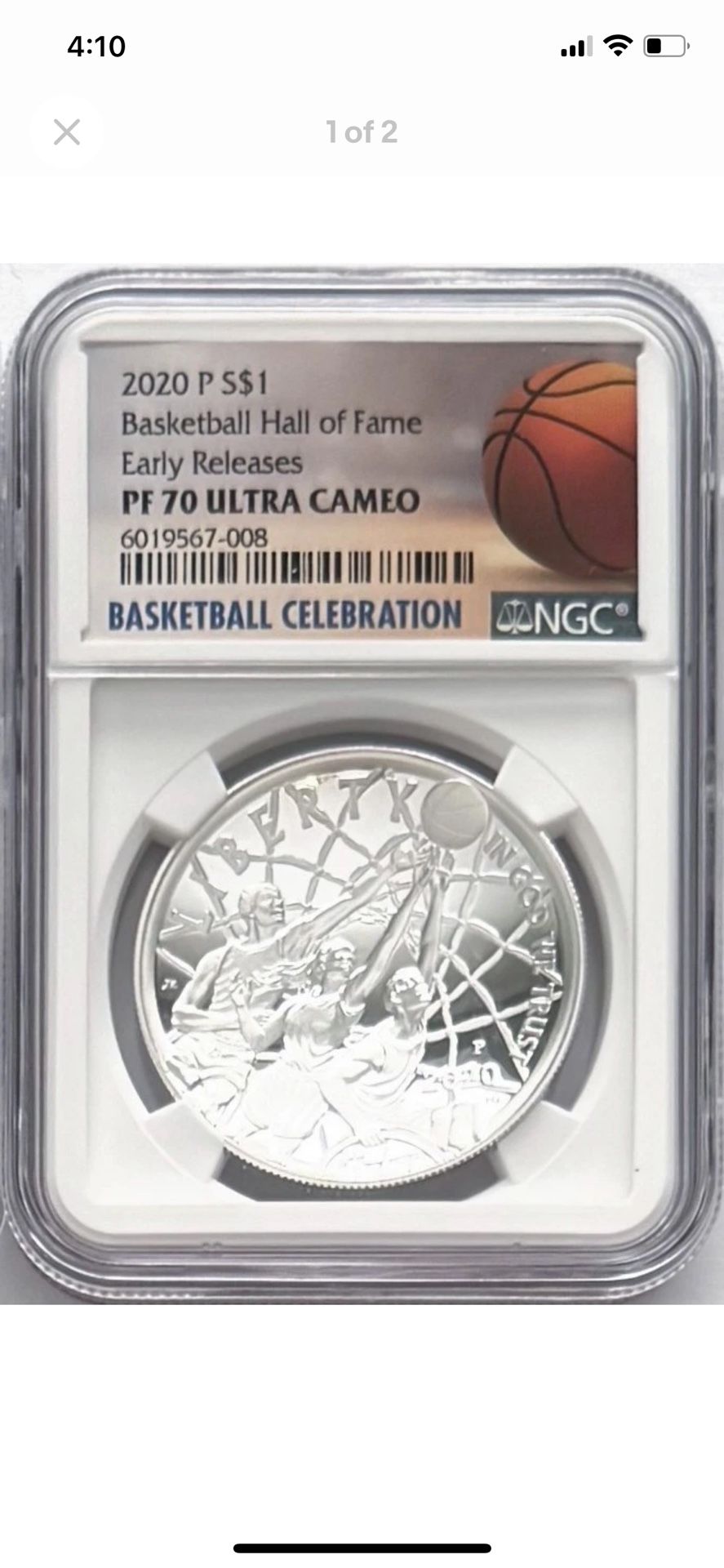 2020 S Perfect Graded Basketball Hall Of Fame Silver Dollar Graded At PR70 