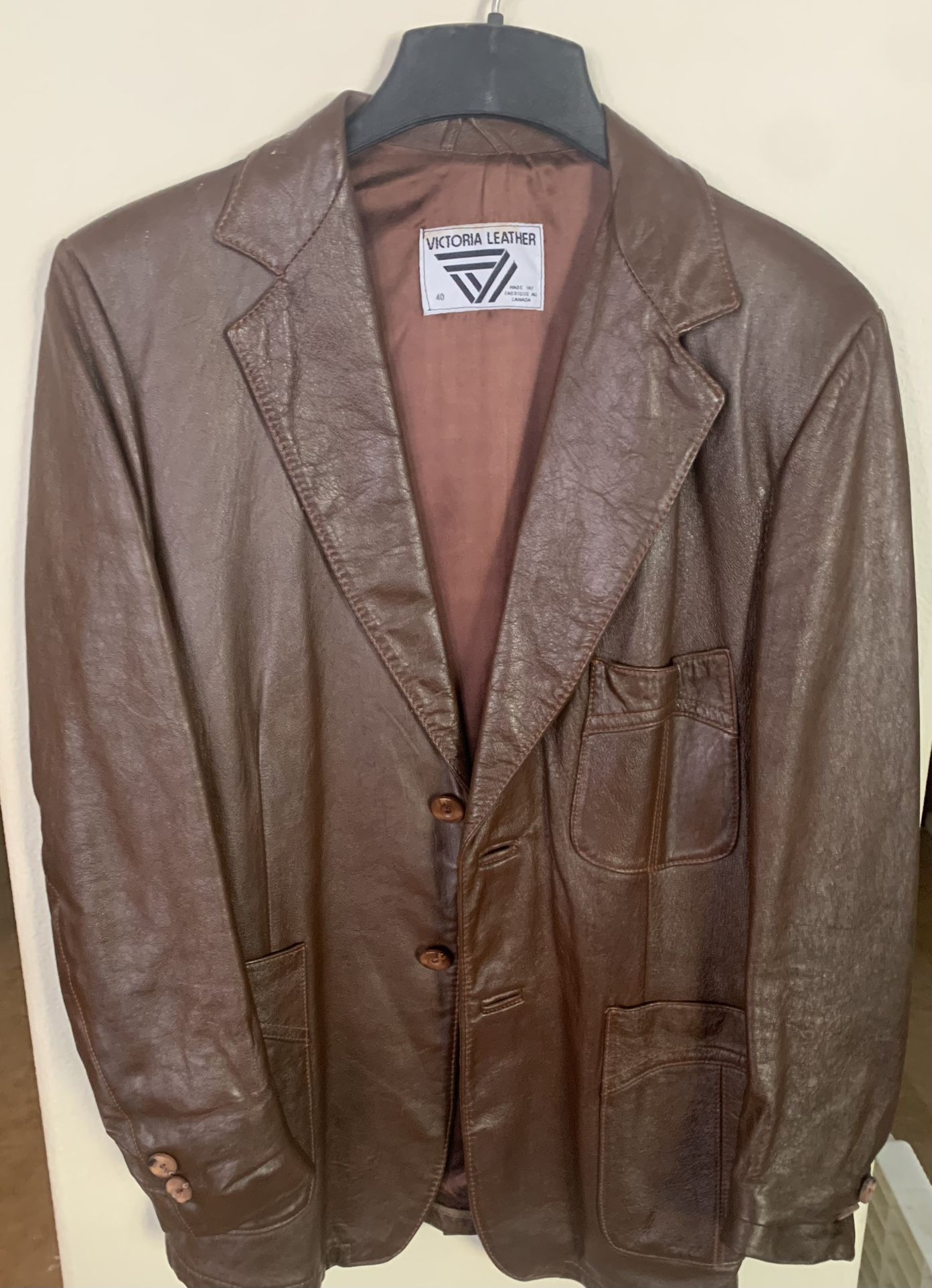 Men’s Vintage Brown Leather Jacket by Victoria Leather Sz. 40. From 60s -70s