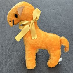 Orange "Wonder Toys" Korea Sawdust Stuffed Plush Horse Donkey Toy Vintage 10" MCM