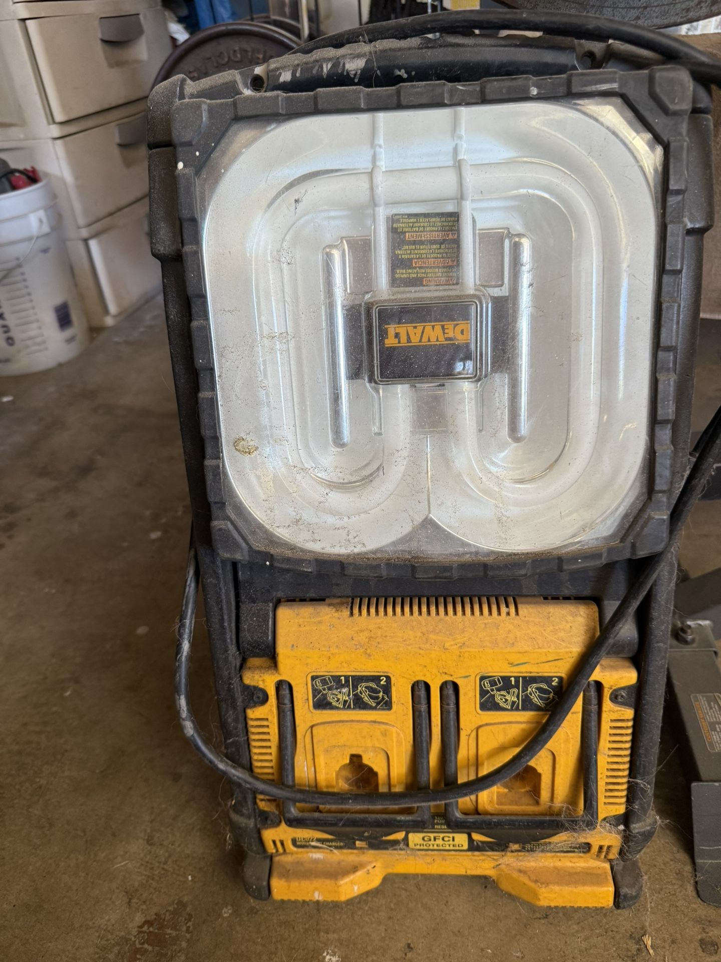 Dewalt worksite light drill charger x2 with bright site work lamp.