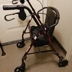 Medline 300 Lb Capacity Walker Burgundy Like New Only Used Once Or Twice Good Brakes Great Seat Unbreakable Wheels Nice Indoor Outdoor Use!