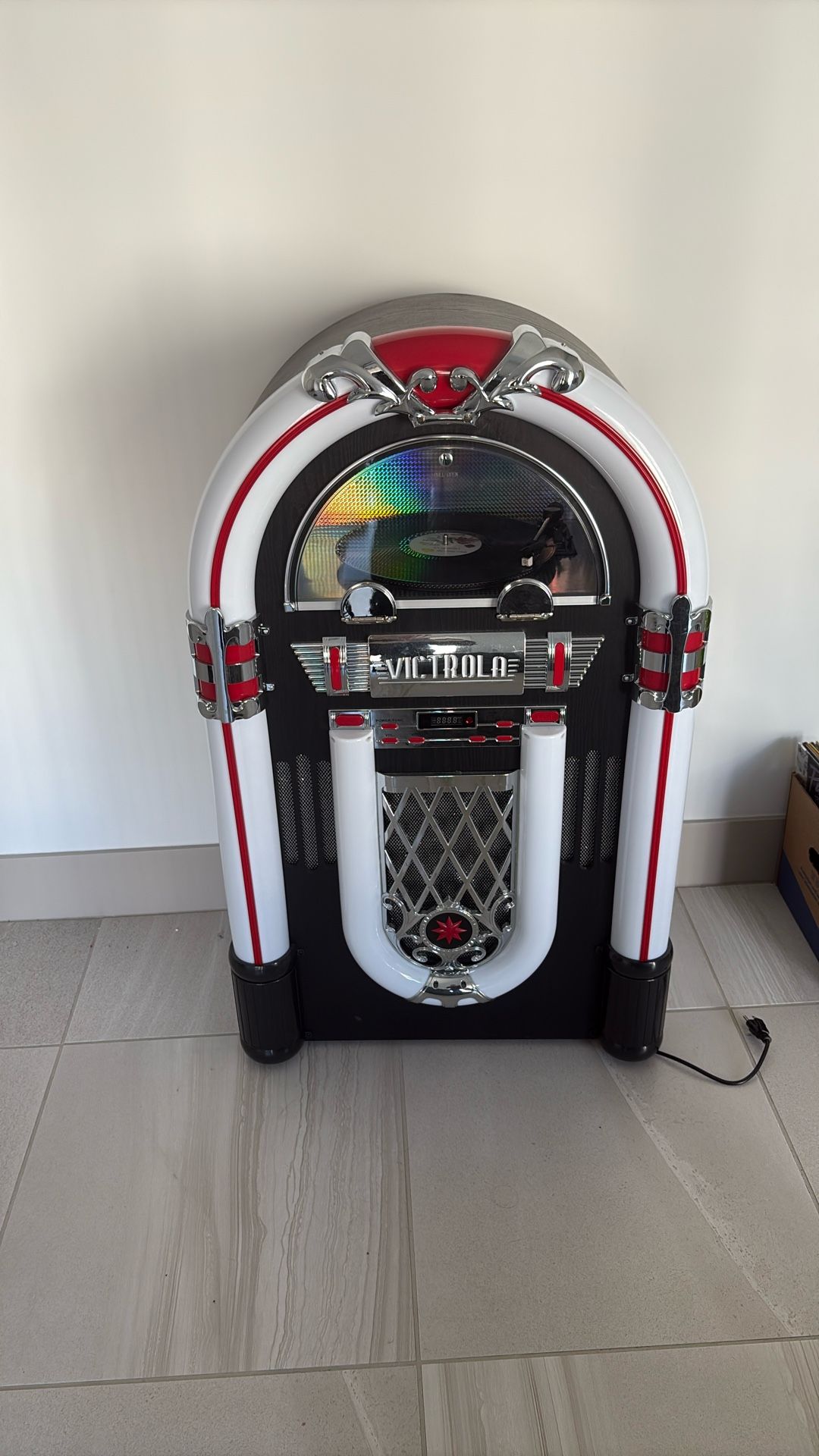 Victrola Mayfield Full Size Jukebox, 3-Speed Belt Driven Turntable with Stereo Speakers & Subwoofer, Wireless Bluetooth Music Streaming, FM Radio, Pre