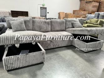 NEW SUPER PLUSH DOUBLE TWO STORAGE CHAISE Lounger Set Sectional with Pull out bed LARGE Sofa Pullout Sleeper Sofabed Discount Furniture Warehouse DEAL