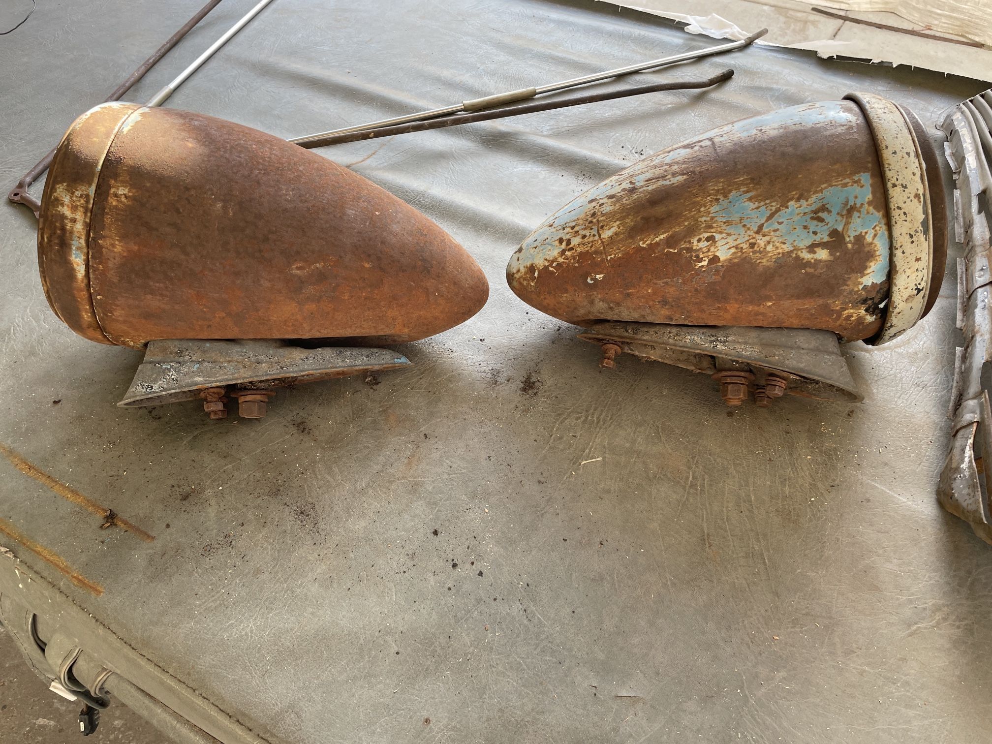 1937 Chevy Headlight Buckets, Arms, and 1 Trim Ring