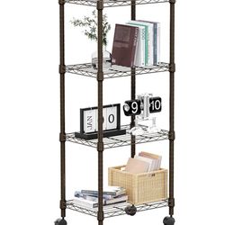 Brandnew 1000 lbs 4-Shelf Adjustable Heavy Duty Steel Wire Rack, Adjustable Storage Shelving Unit with Wheel for Kitchen, Garage, Laundry Brown 11.8"