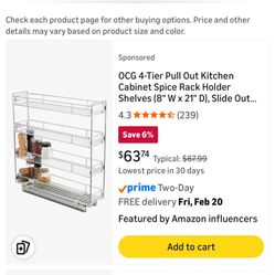 4-Tier Pull Out Kitchen Cabinet Spice Rack Holder Shelves (8" W X 21" D), Slide Out Slim Storage Wire Baskets For Storage Organization, Narrow Pull Ou