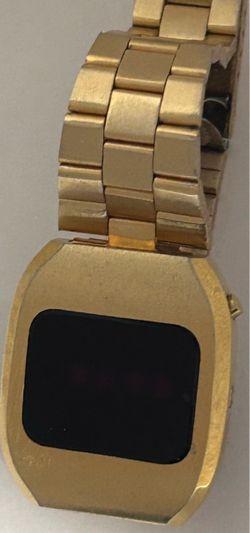 Gold tone red screen led digital watch vintage like new