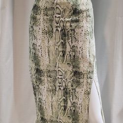 Shein Plus Size 2xl Snake Print Midi Skirt With Side Slit Green & White