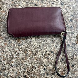 All Saints leather wristlet wallet deep maroon color used as shown
