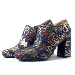 Naturalizer Rainy Brocade Booties Ankle Boots Black Blue Metallic Size 7/38