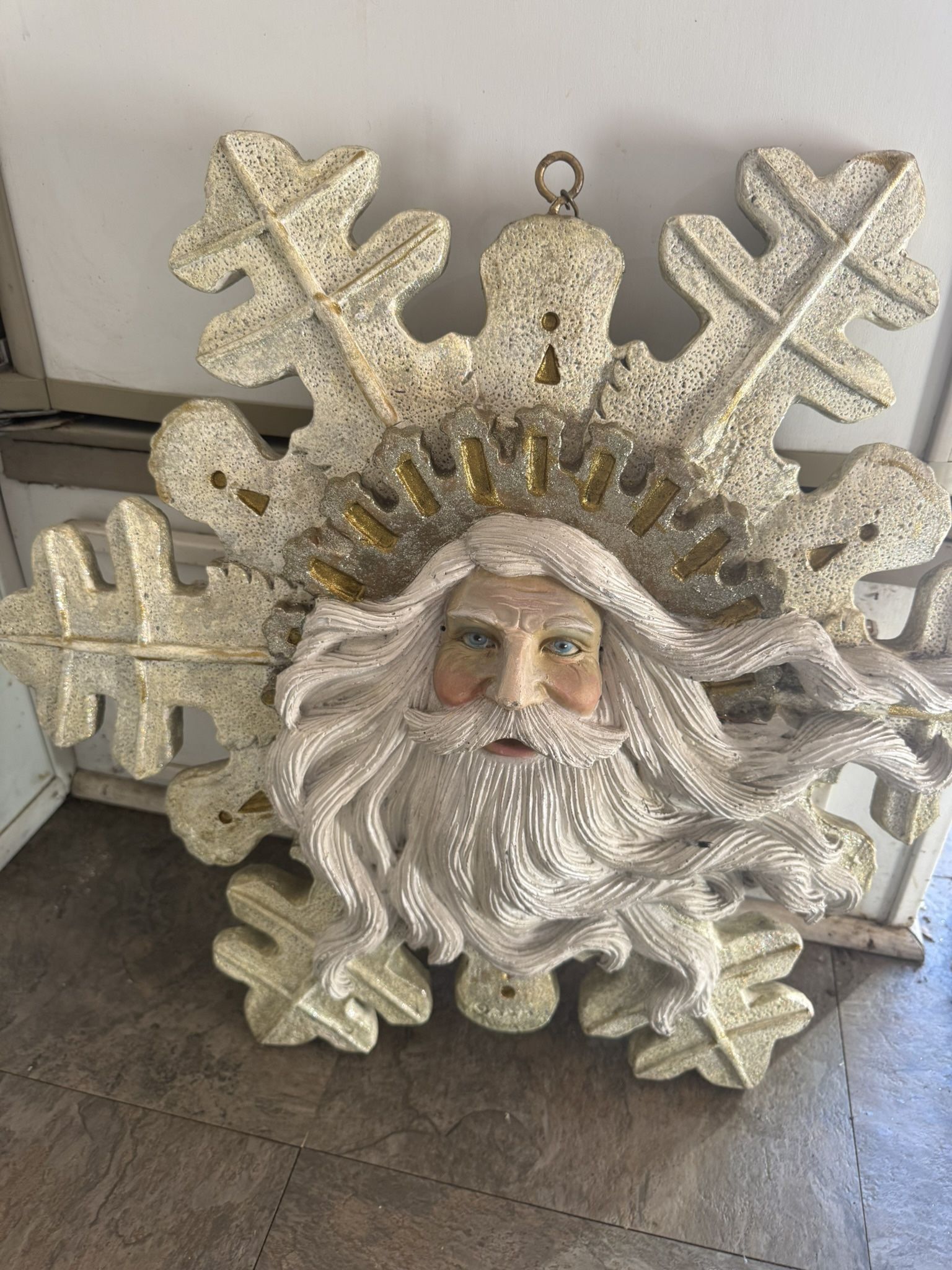 Vintage German Saint Nick Snowflake 2 1/2 ‘ Double Sided ..Ready To Hang