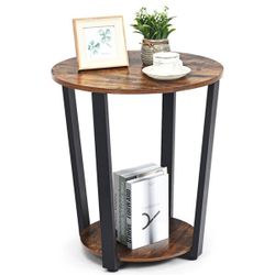 19.5 inch Round Retro End Table, Brown/Black
