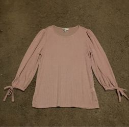 Pink Ribbed Long Sleeve Top with Tie Cuffs