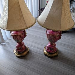 Set Of Two Matching Antique Porcelain Lamps 