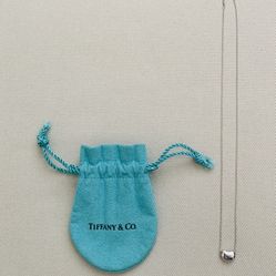 Tiffany & Co. Elsa Peretti Bean Pendant Necklace In 925 Silver W/ Chain & Bag